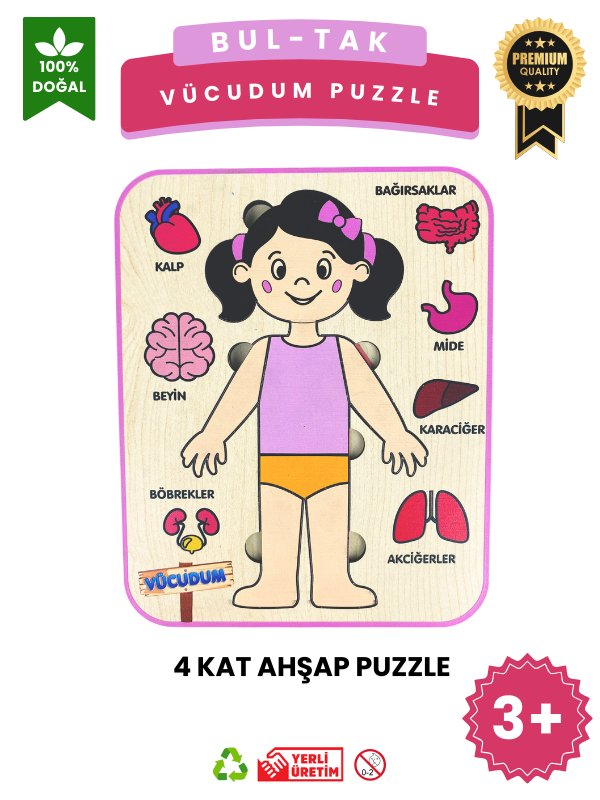 Vücudumu Keşfediyorum – Kız Çocuk Vücut ve Organlar Ahşap Puzzle Oyuncak