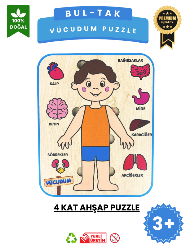 Vücudumu Keşfediyorum – Erkek Çocuk Vücut ve Organlar Ahşap Puzzle Oyuncak