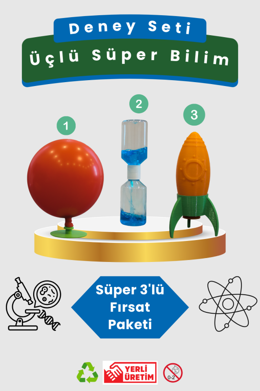 Üçlü Süper Bilim Deney Seti -  Kendin Yap Stem Bilim ve Deney Seti - DIY Montessori Eğitim - Maker Set