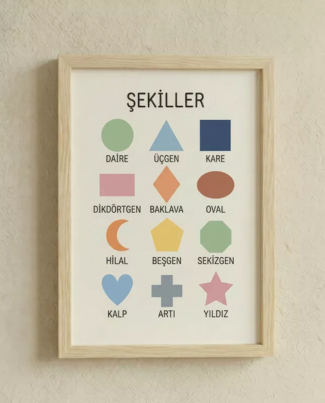 Balatoyz – Şekiller– Ahşap Çerçeveli Dekoratif Bebek / Çocuk Odası Duvar Tablosu