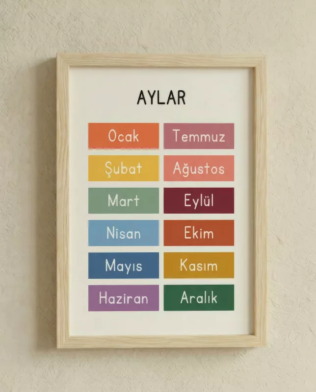 Balatoyz – Aylar – Ahşap Çerçeveli Dekoratif Bebek / Çocuk Odası Duvar Tablosu