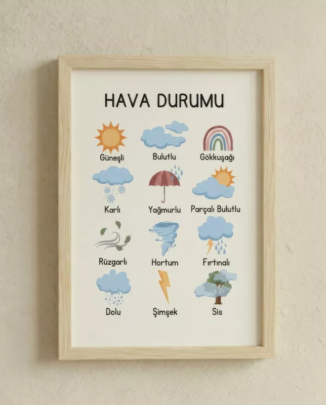 Balatoyz – Hava Durumu – Ahşap Çerçeveli Dekoratif Bebek / Çocuk Odası Duvar Tablosu