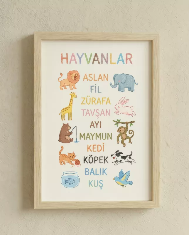 Balatoyz – Hayvanlar – Ahşap Çerçeveli Dekoratif Bebek / Çocuk Odası Duvar Tablosu