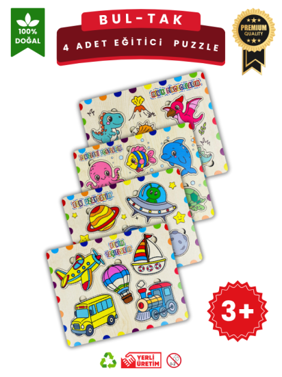 Ahşap Eğitici Puzzle – 4’lü Erkek Çocuk Seti Puzzle Oyuncak