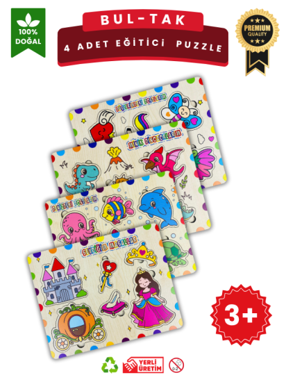Ahşap Eğitici Puzzle – 4’lü Kız Çocuk Seti Puzzle Oyuncak