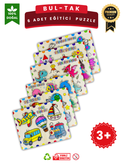 Ahşap Eğitici Puzzle Seti – 6’lı Eğitim ve Keşif Paketi Puzzle Oyuncak