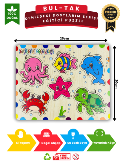 Denizdeki Dostlarım Ahşap Eğitici Puzzle Oyuncak