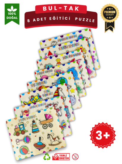 Ahşap Eğitici Puzzle Seti – 8’lı Eğitim ve Keşif Paketi Puzzle Oyuncak