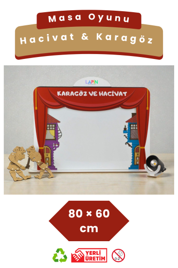 Ahşap Hacivat & Karagöz Sahnesi Işıklı 80x60 cm