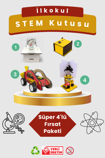 İlkokul STEM Kutusu -  Kendin Yap Stem Bilim ve Deney Seti - DIY Montessori Eğitim - Maker Set