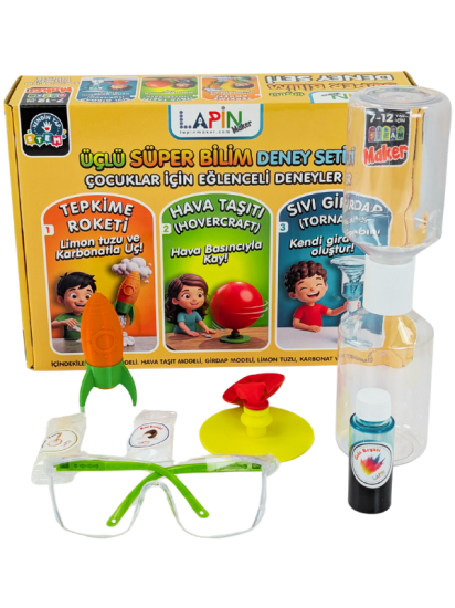 Üçlü Süper Bilim Deney Seti -  Kendin Yap Stem Bilim ve Deney Seti - DIY Montessori Eğitim - Maker Set
