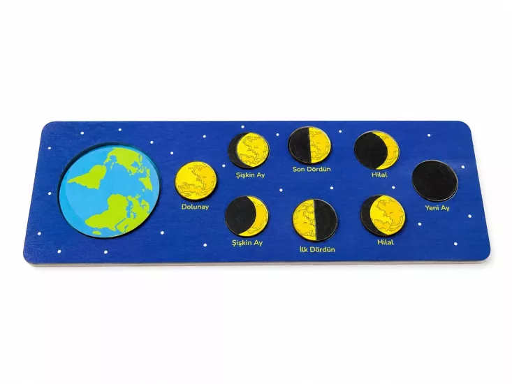 Montessori Ay’ın Evreleri Ahşap Puzzle Dünya ve Ay Eğitici Materyal