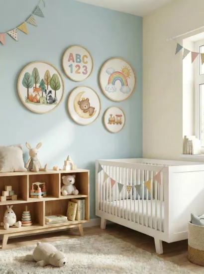 Balatoyz - Montessori Çocuk Odası Tablosu – Uyku Arkadaşlarım Yuvarlak Tablo Set – Ahşap Çerçeveli Dekoratif Bebek / Çocuk Odası Duvar Tablosu﻿﻿