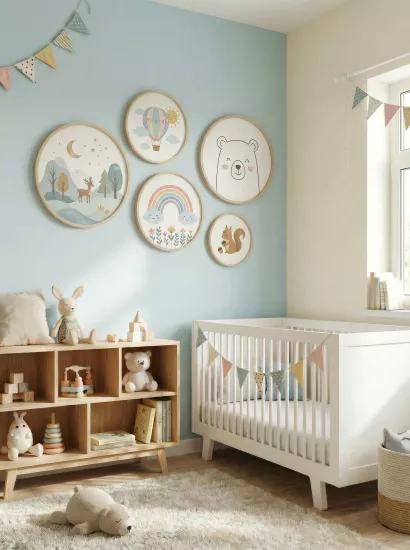 Balatoyz - Montessori Çocuk Odası Tablosu – Sevimli Manzaralar Yuvarlak Tablo Set – Ahşap Çerçeveli Dekoratif Bebek / Çocuk Odası Duvar Tablosu