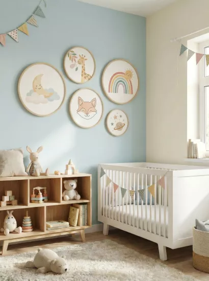 Balatoyz - Montessori Çocuk Odası Tablosu –  Tatlı Uykular Yuvarlak Tablo Set – Ahşap Çerçeveli Dekoratif Bebek / Çocuk Odası Duvar Tablosu