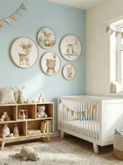 Balatoyz - Montessori Çocuk Odası Tablosu –  Minik Hayvanlar Yuvarlak Tablo Set – Ahşap Çerçeveli Dekoratif Bebek / Çocuk Odası Duvar Tablosu