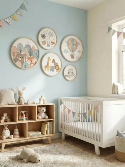 Balatoyz - Montessori Çocuk Odası Tablosu – Yuvarlak Tablo Set – Ahşap Çerçeveli Dekoratif Bebek / Çocuk Odası Duvar Tablosu