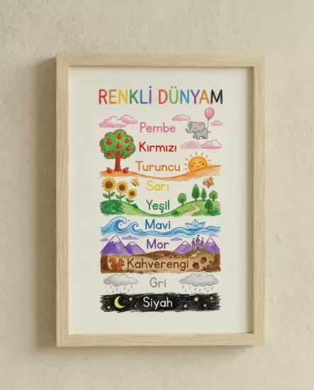 Balatoyz - Montessori Çocuk Odası Tablosu – Renkli Dünyam – Ahşap Çerçeveli Dekoratif Bebek / Çocuk Odası Duvar Tablosu