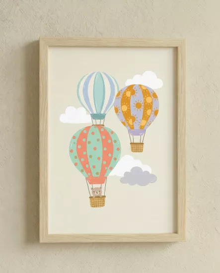Balatoyz - Montessori Çocuk Odası Tablosu – Uçan Balonlar – Ahşap Çerçeveli Dekoratif Bebek / Çocuk Odası Duvar Tablosu