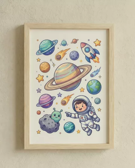 Balatoyz - Montessori Çocuk Odası Tablosu – Astronot – Ahşap Çerçeveli Dekoratif Bebek / Çocuk Odası Duvar Tablosu