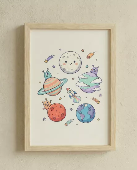 Balatoyz - Montessori Çocuk Odası Tablosu – Gezegen Kardeşler – Ahşap Çerçeveli Dekoratif Bebek / Çocuk Odası Duvar Tablosu