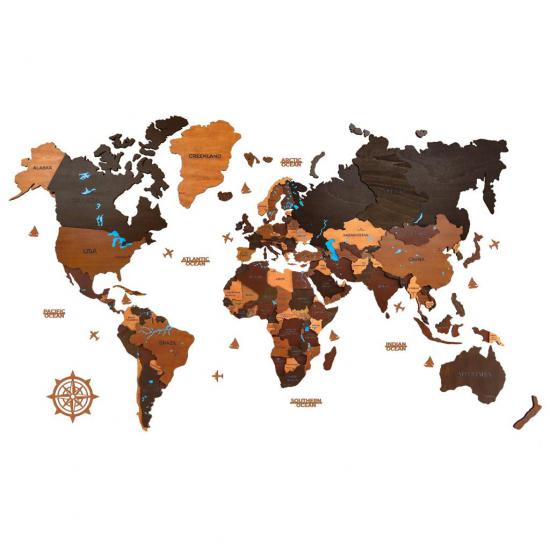  3d Dark Brown World Maps Puzzle