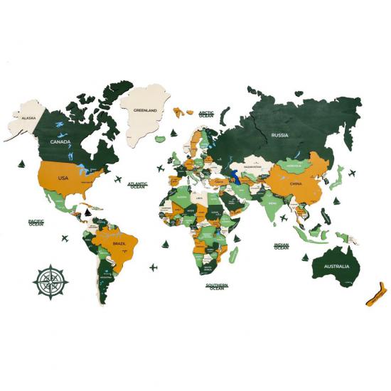 3d İntense Green  World Map Puzzle 3d google maps