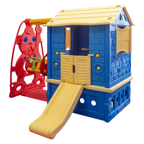 King Ev Kaydıraklı Salıncaklı Oyun evi Mavi