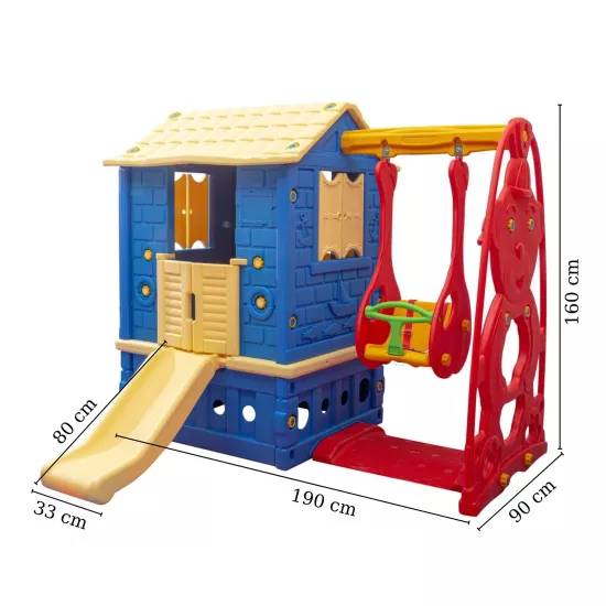 King Ev Kaydıraklı Salıncaklı Oyun Evi Yeşil