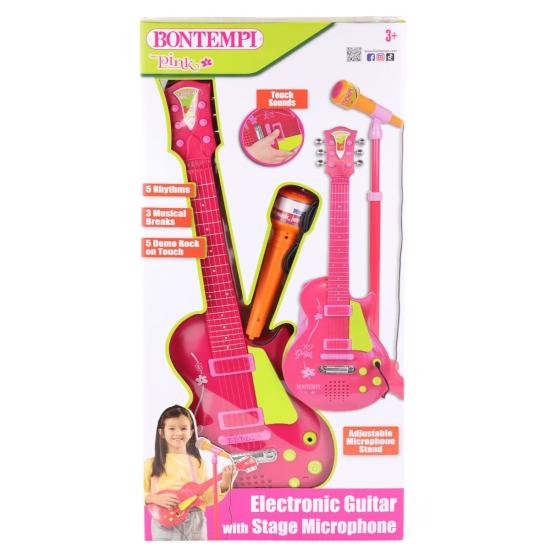45872  Elektronik Gitar Ayaklı Mikrofon Müzik Seti Pembe -Sunman